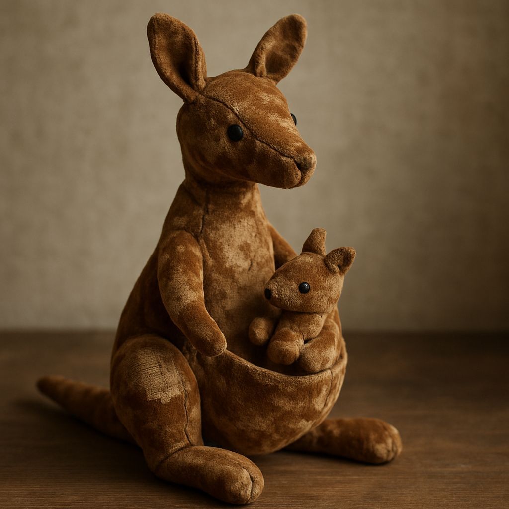 Vintage Velvet Kangaroo and Joey Plush Toy
