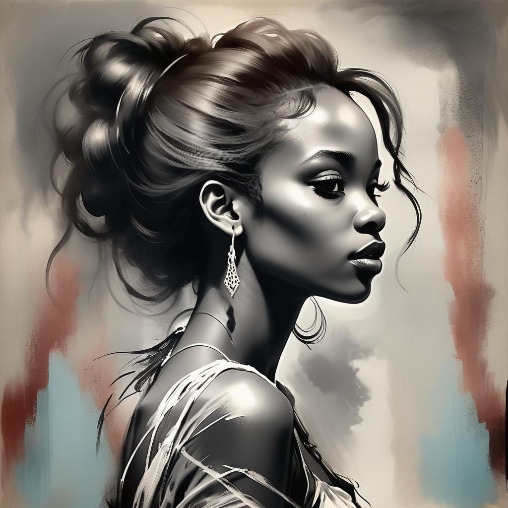 Monochrome Charcoal Portrait Inspired by Concept Art