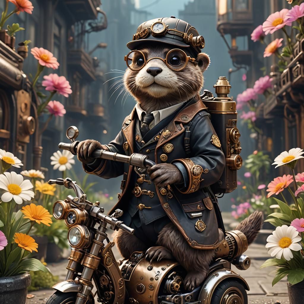 Steampunk Otter Portrait with Mechanical Details