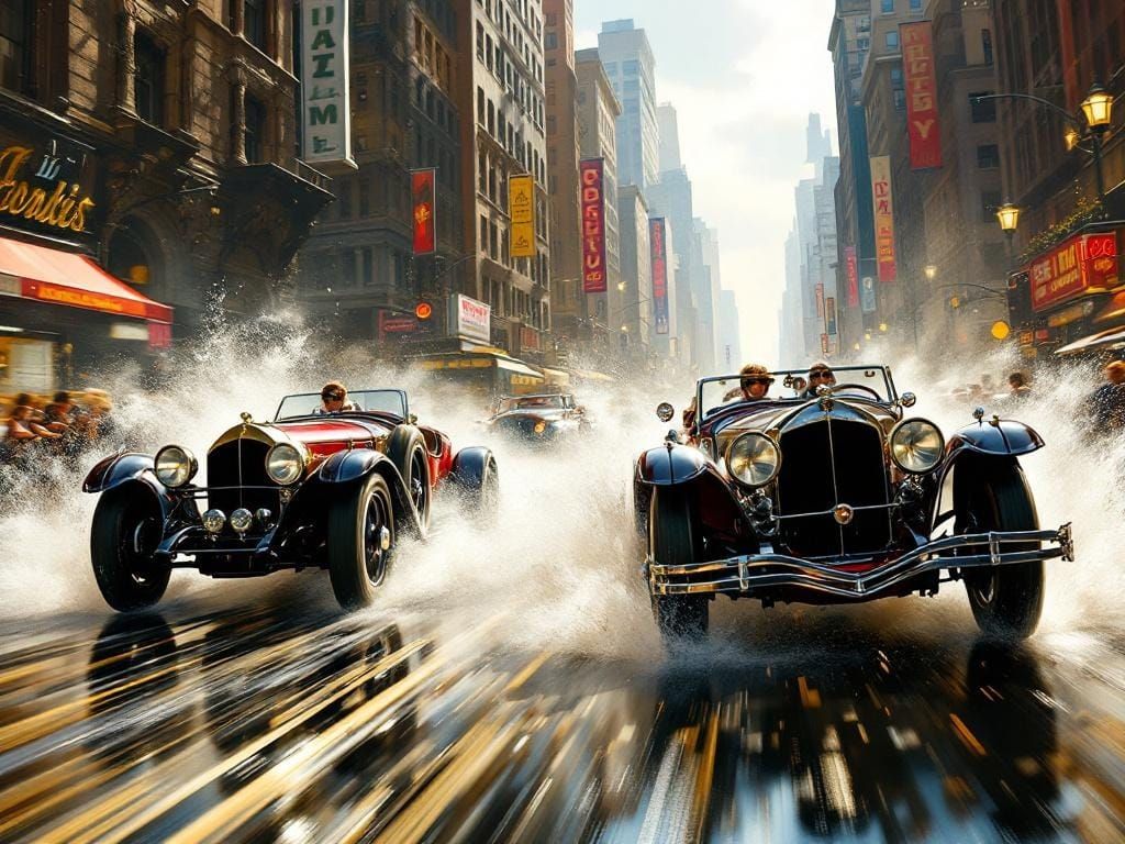 1929 Duesenberg and Mercedes Race Through Jazz Age New York