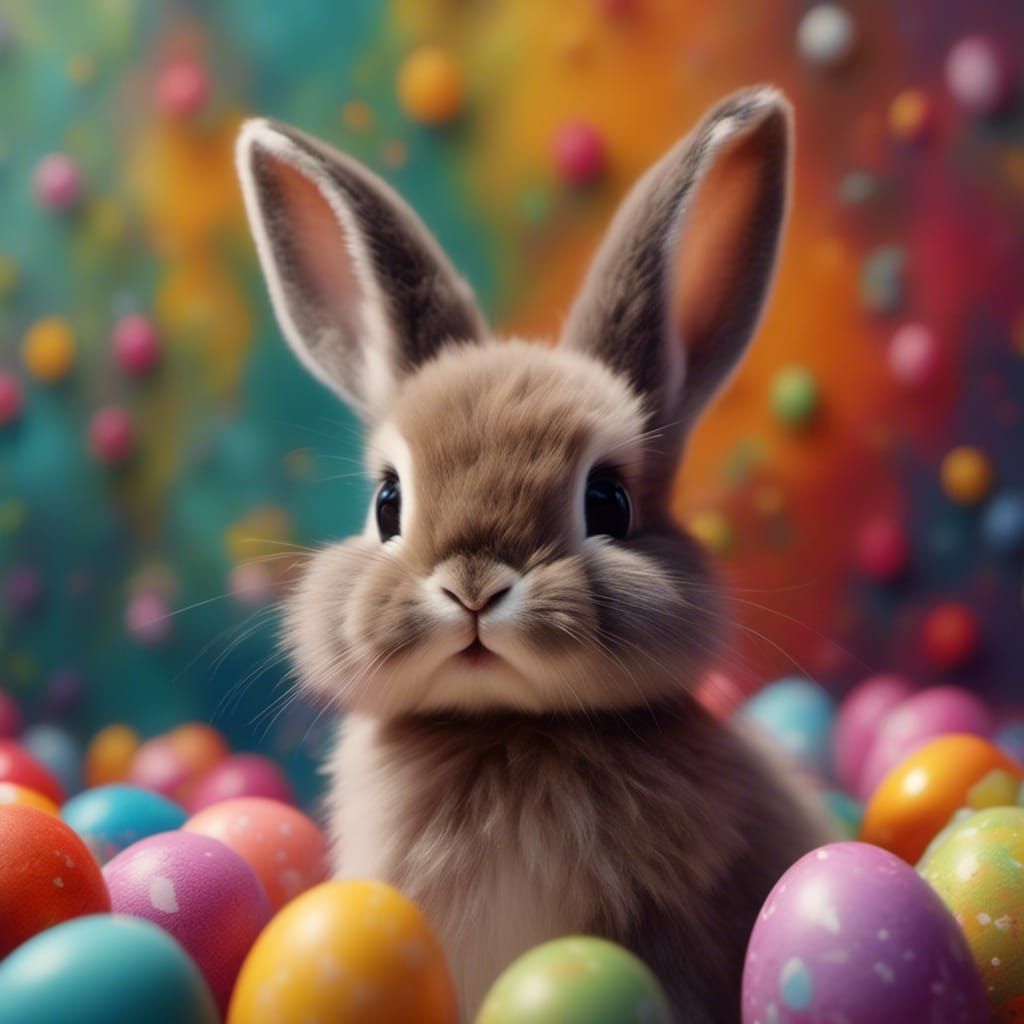 Adorable Easter Bunny in Expressionist Oil Painting Style
