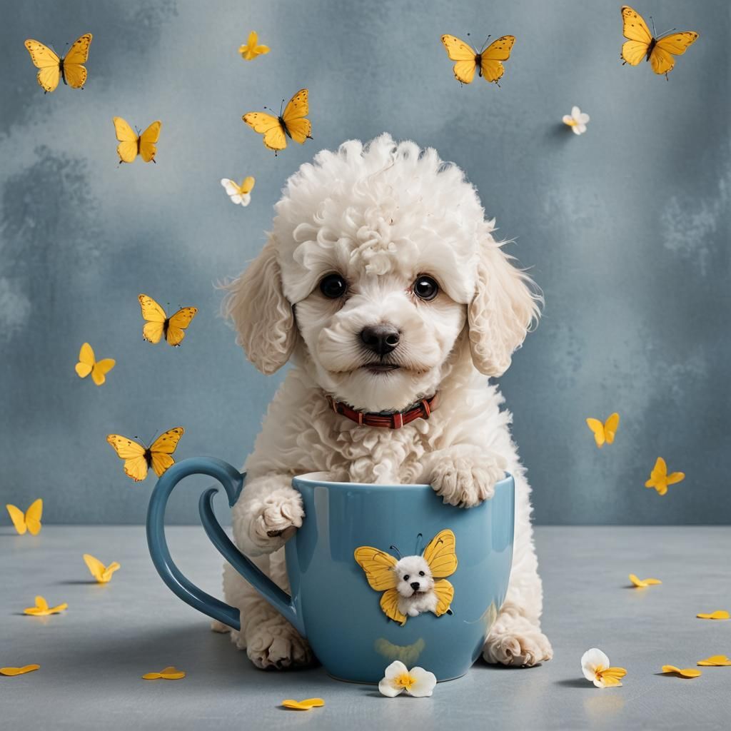 Puppy in a Mug with Butterfly