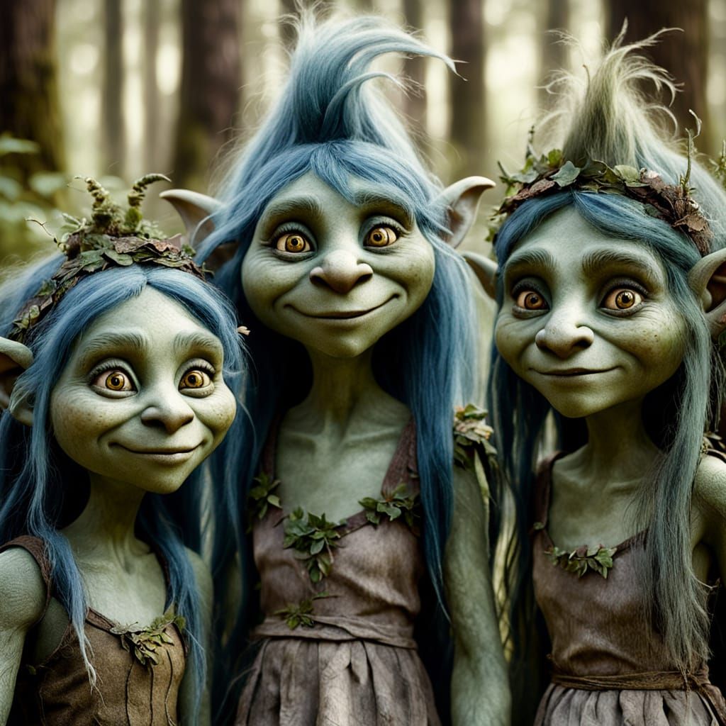 Whimsical Fantasy Trolls in Forest, Folklore Style