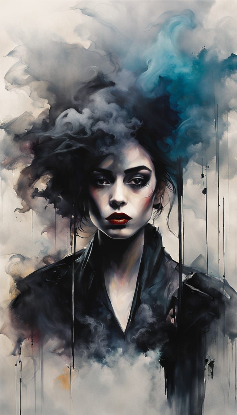 Goth Coffee Shop Abstraction in Dynamic Brushstrokes