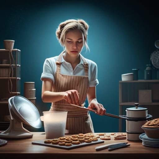Young Woman Baking Cookies: Matte Painting