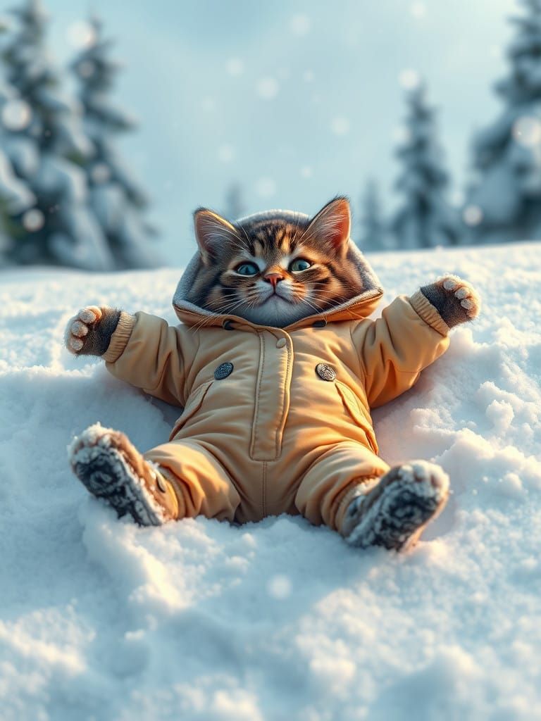 Chubby Cat Creates Perfect Snow Angel in Winter Wonderland