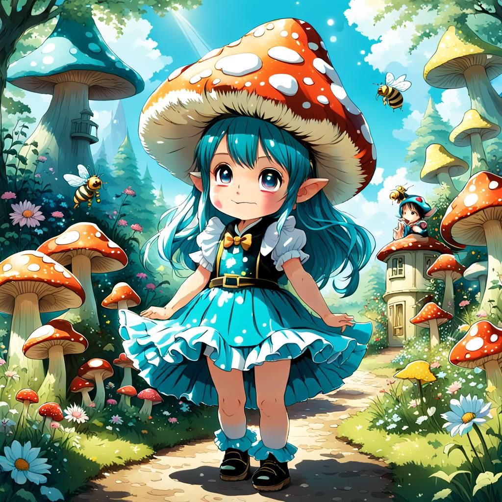 Whimsical Garden Gnome in Anime Style