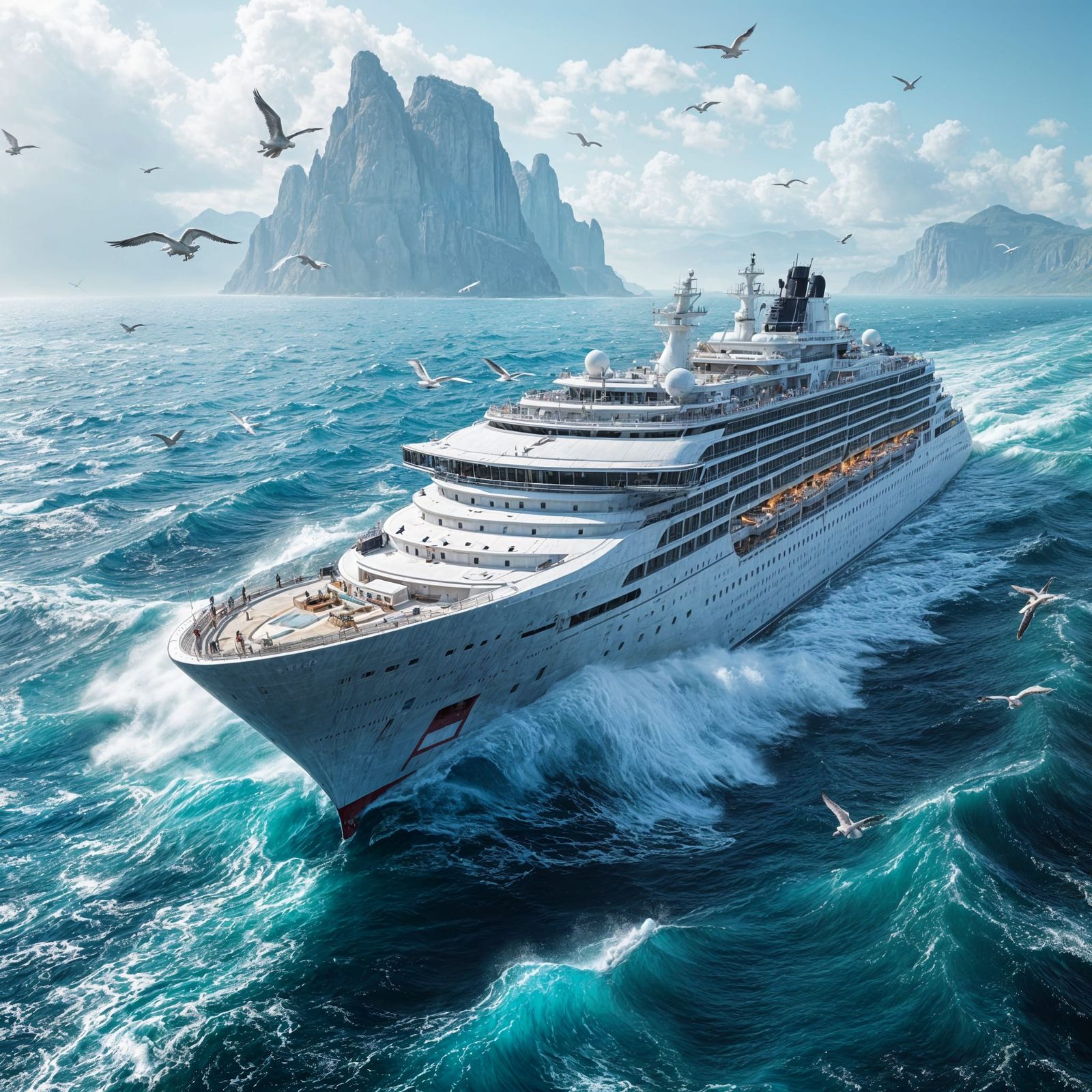 Large Passenger Ship Sailing on Turquoise Waves