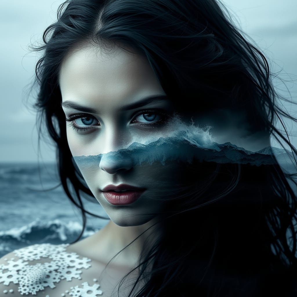 Mysterious Woman Amidst Stormy Sea