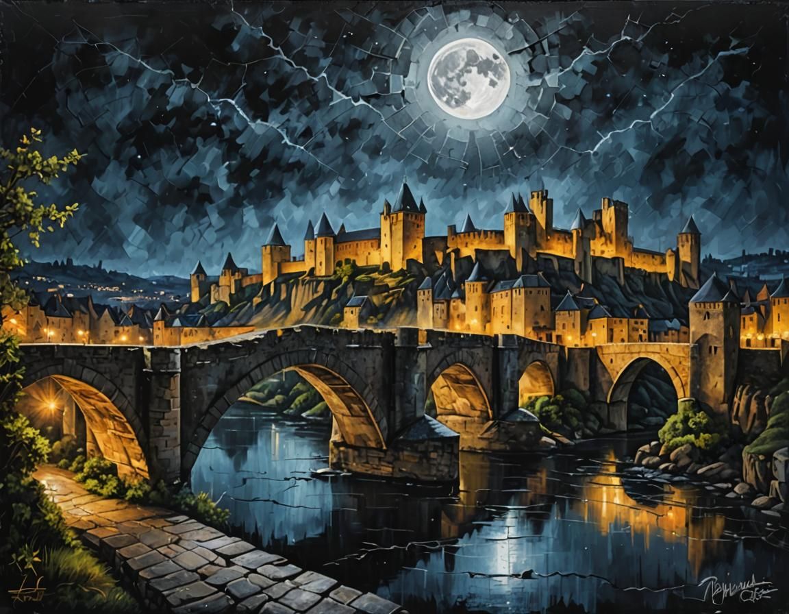 Cité de Carcassonne: Acrylic Painting of Medieval City