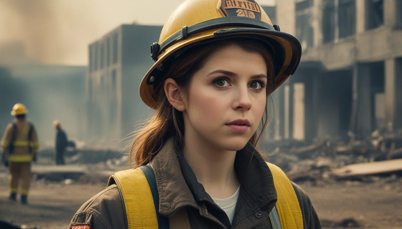 Anna Kendrick as a Skeptical Firefighter Amidst a Burning Bu...