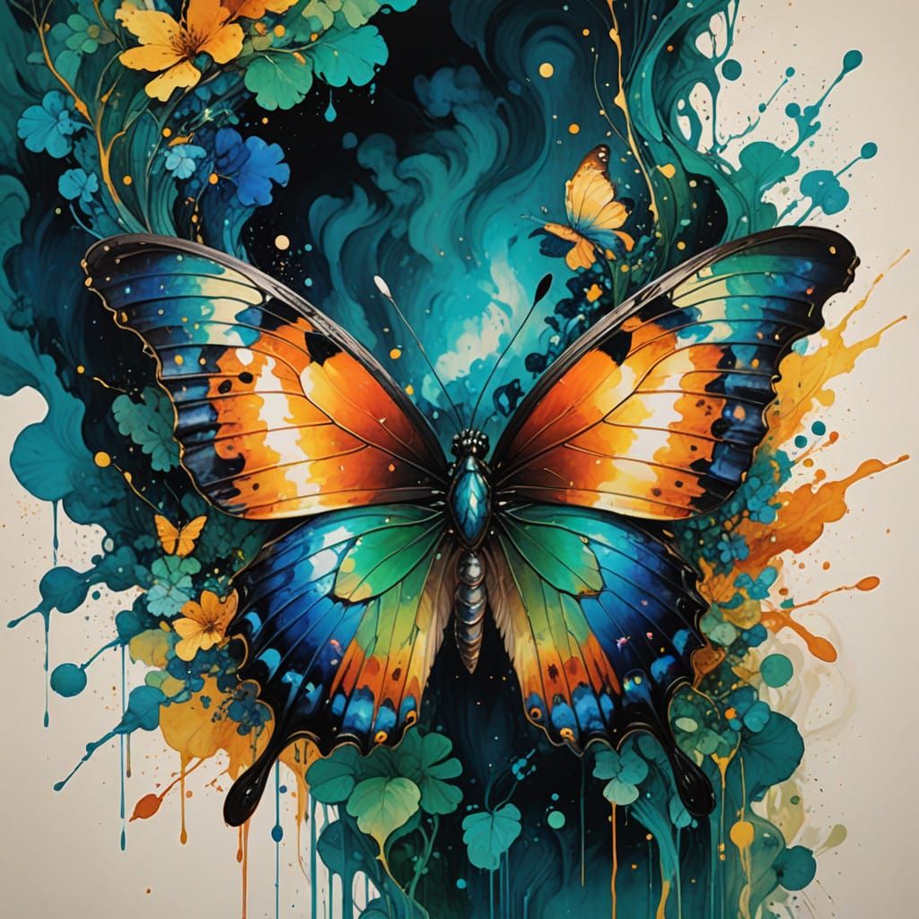 Whimsical Watercolor Butterfly in Triadic Colors