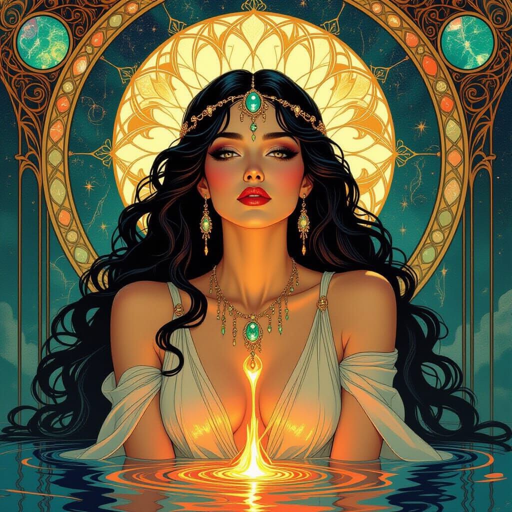 Inanna's Cosmic Dissolution: Art Nouveau Portrait
