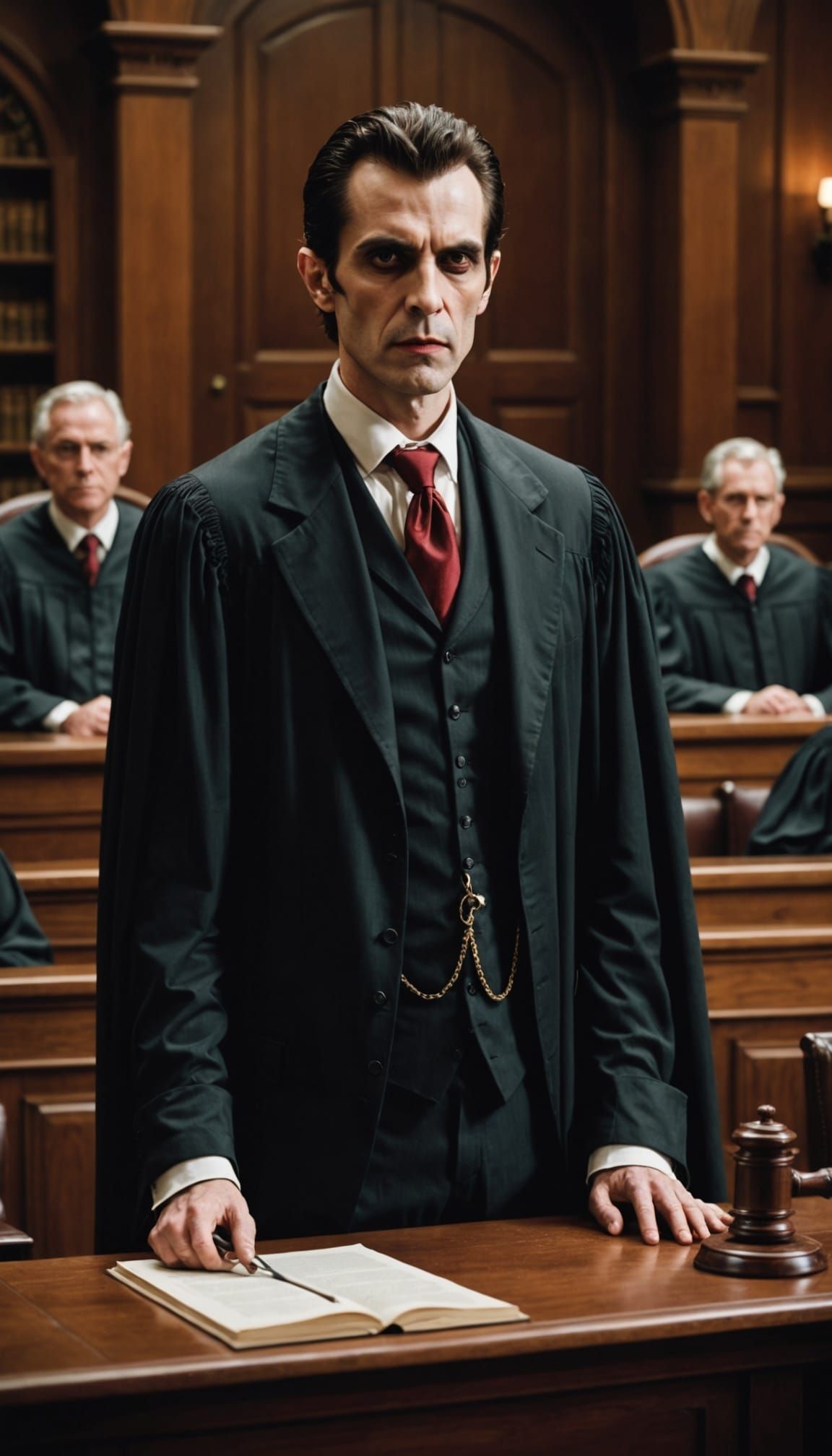 Elegant Vampire Argues Case in Courtroom