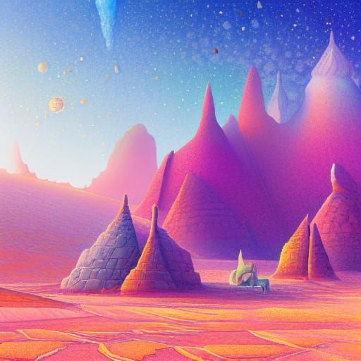 Colorful Crystal Desert Illustration in Pastel Watercolor