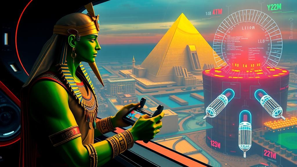 Thoth Gazes at Atlantis in Futuristic Dreamscape