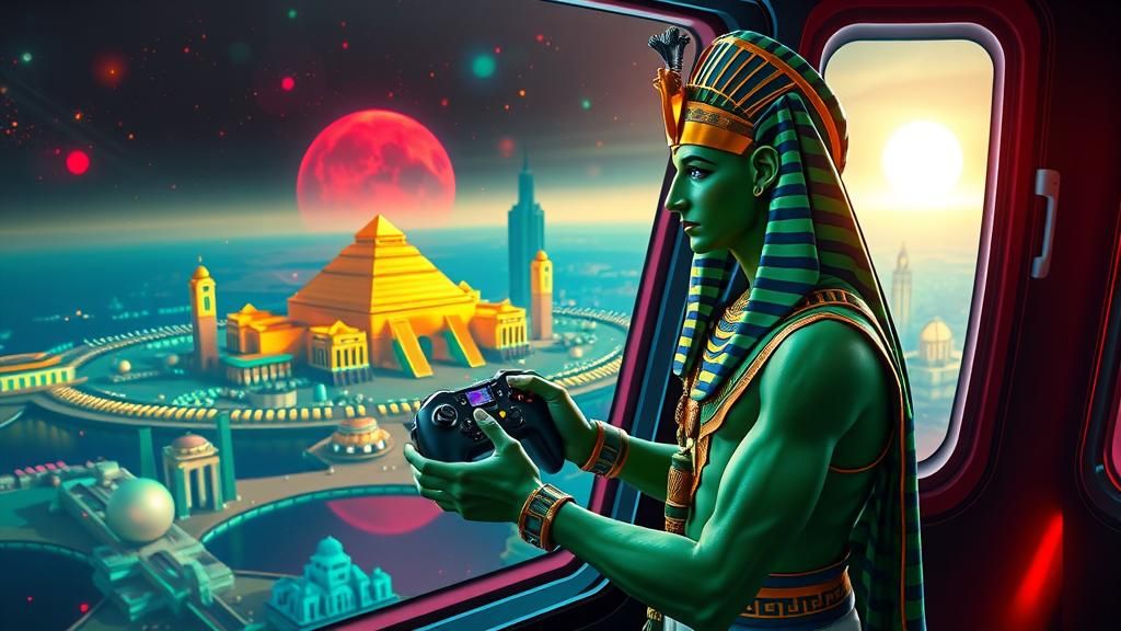 Thoth Gazing at Atlantis in Futuristic Dreamscape