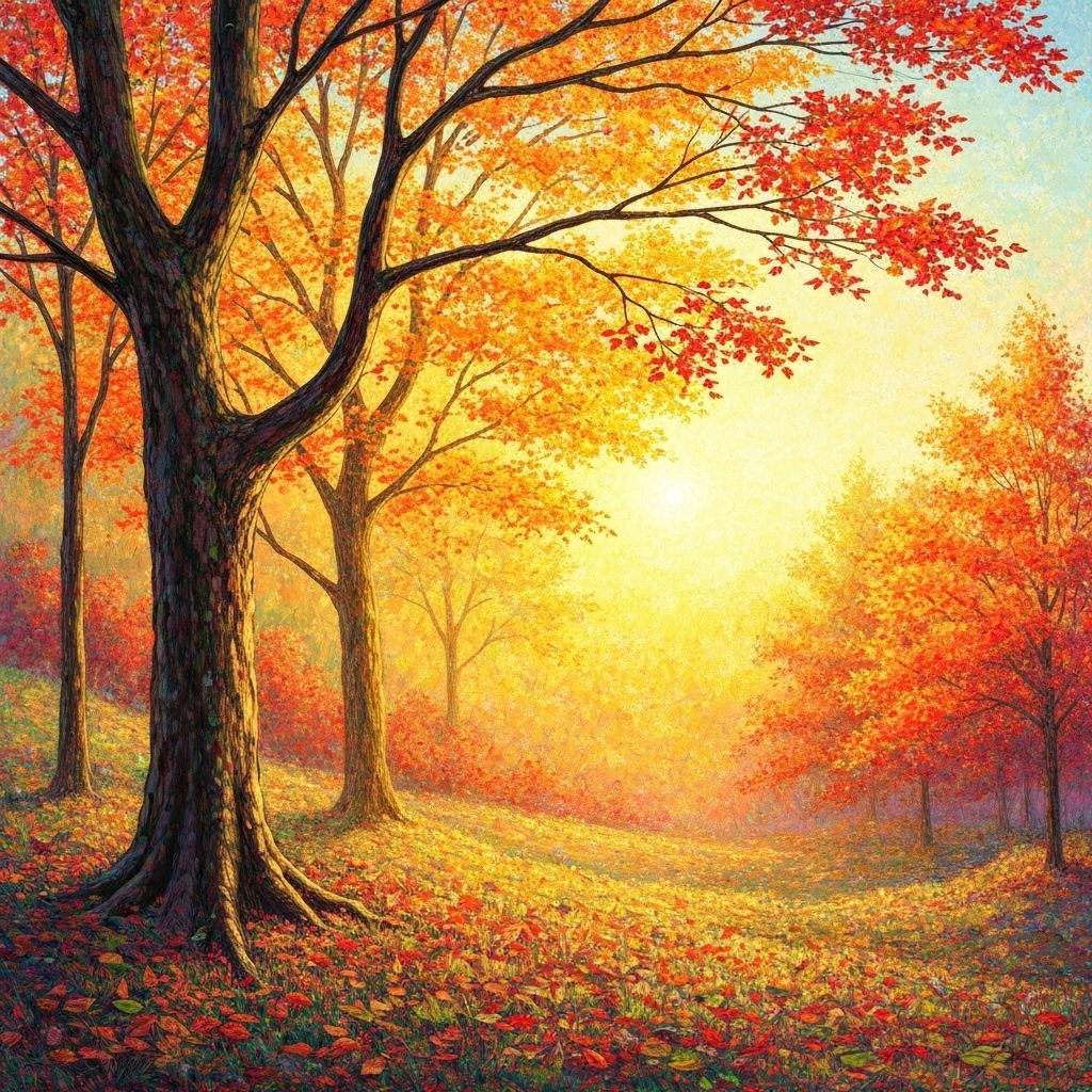 Golden Autumn Landscape in Impressionist Style
