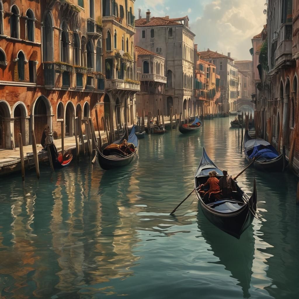 Venice Gondola Ride in Oil Painting Style