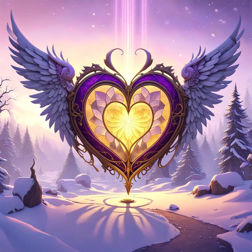 Winged Heart of Light in Winter Landscape