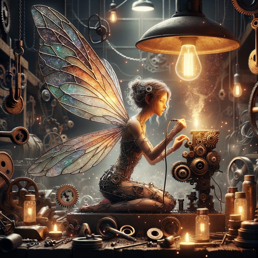 Grit-Filled Fairy Welding Engine in Workshop