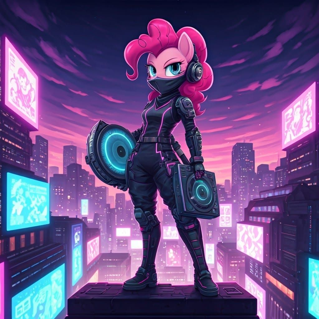 Cyberpunk Pinkie Pie: Neon Ninja DJ