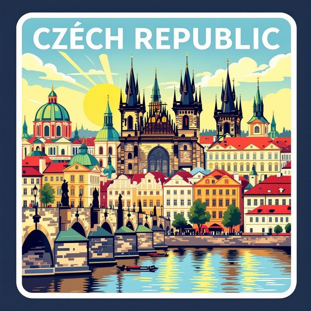 Czech Republic Travel Sticker Vector Art