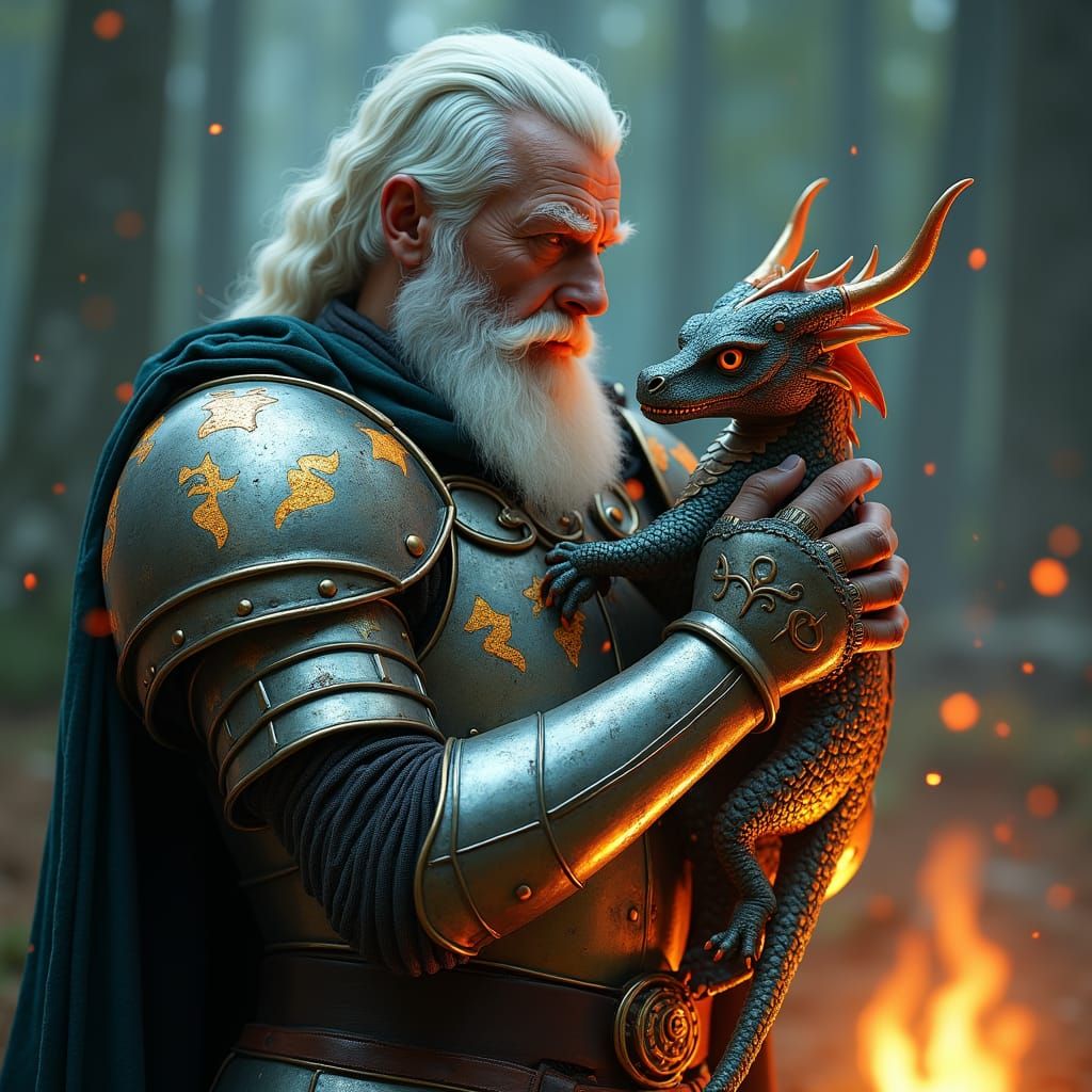 Knight with Dragon in Enchanted Forest