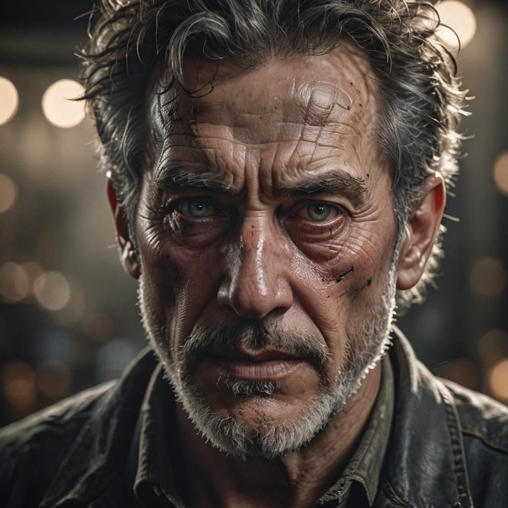 Detailed Man's Portrait with Cinematic Lighting and Typograp...