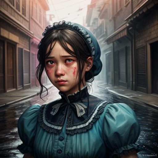 Sissymaid Crying in Gutter: Hyperrealistic Splash Art