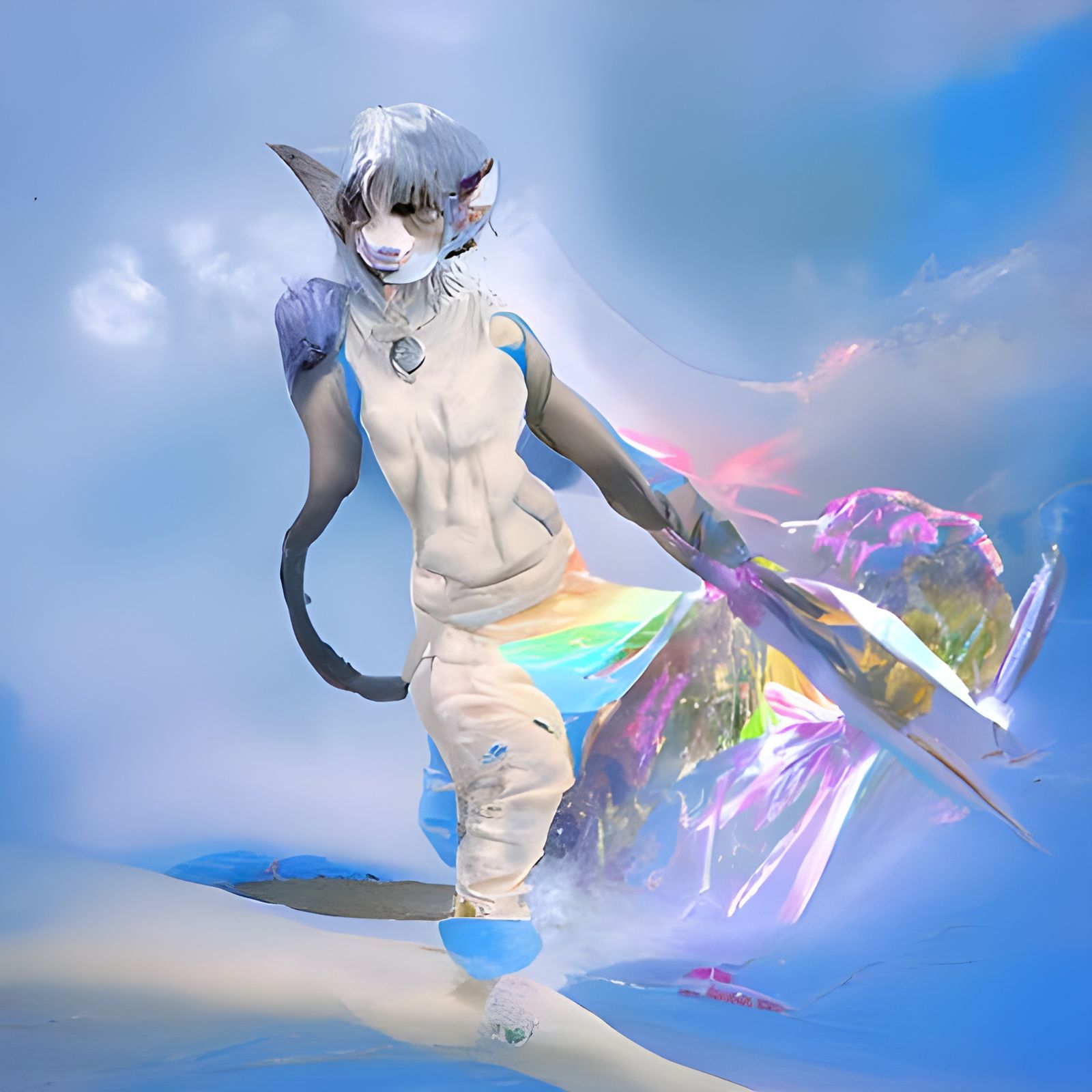 Elvish Cat-Humanoid Ready for Adventure: Digital Art