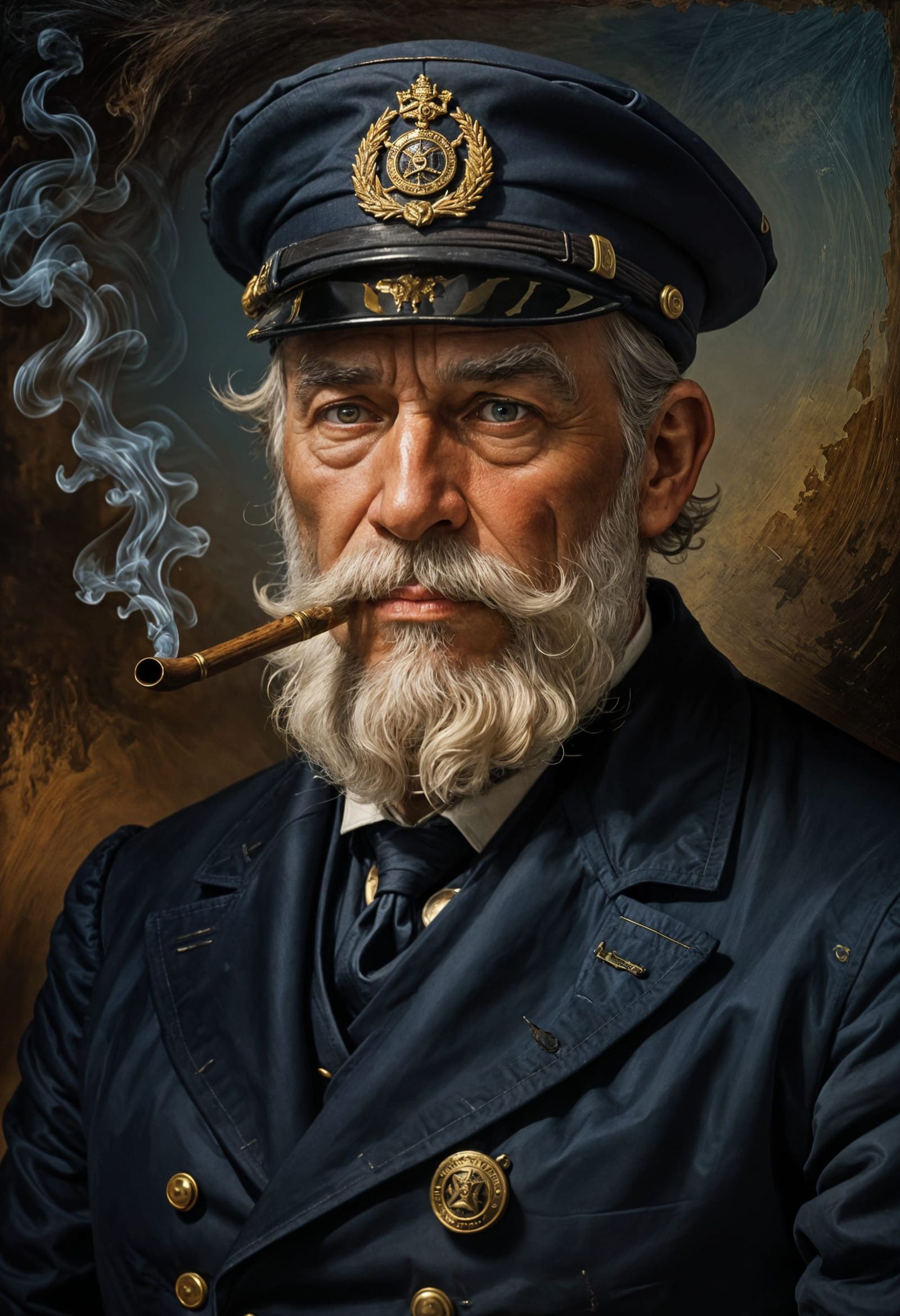 Stern Sea Captain Portrait in Oil Painting Style