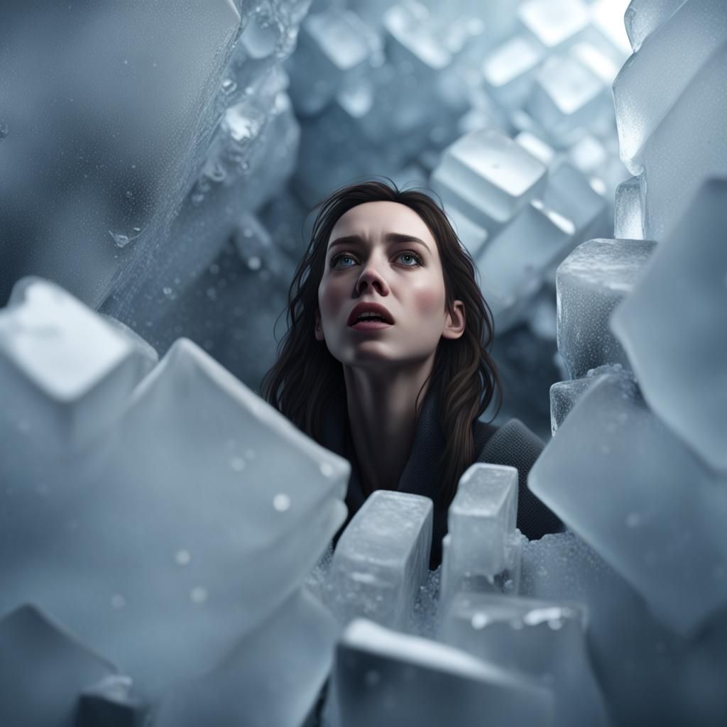 Woman Trapped in Ice: A Photorealistic Cinematic Scene