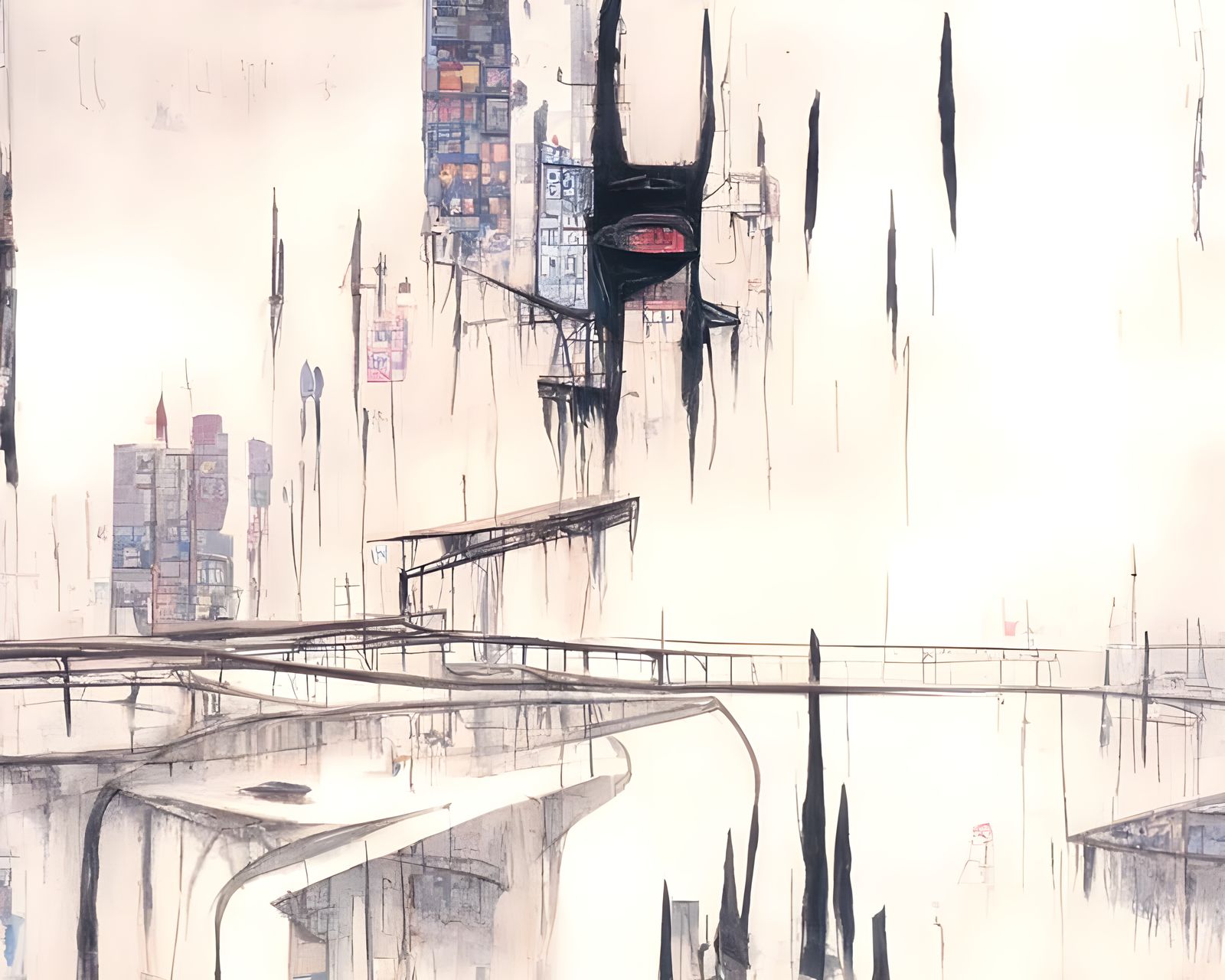 Creepy Dystopian Bridge with Brutalist Architecture