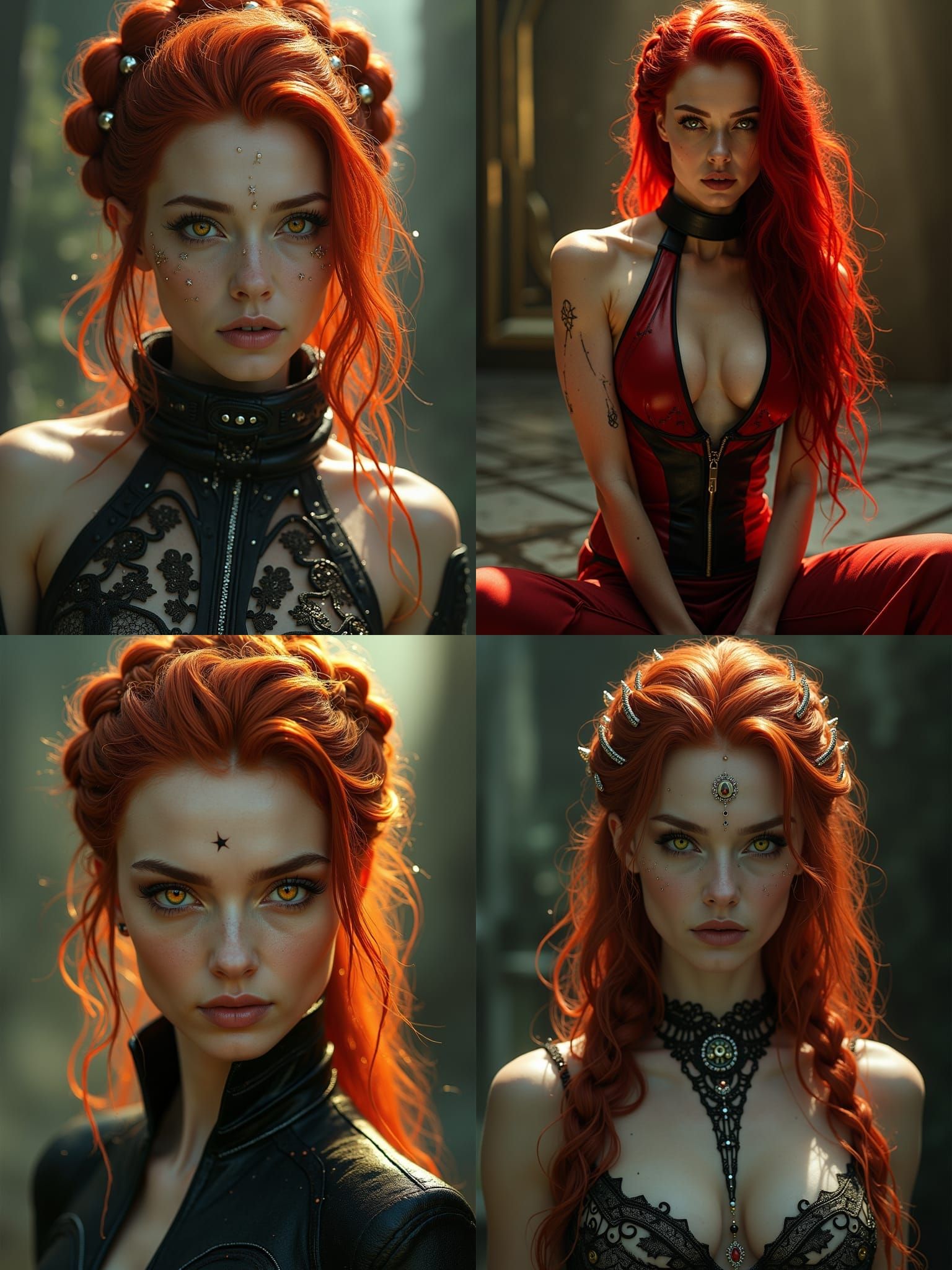 Red-Haired Woman with Yellow Eyes: Hyperrealistic Portrait