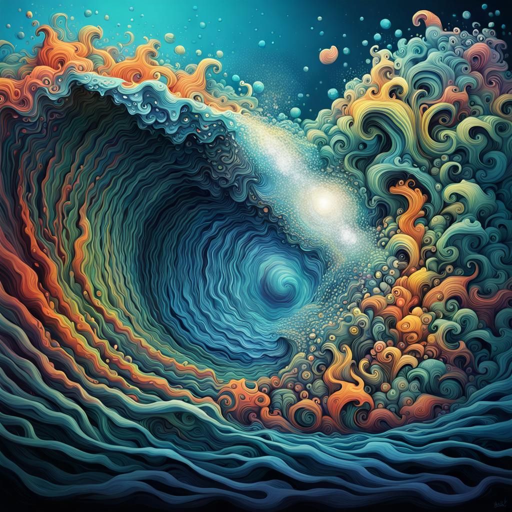 Upside down ocean intricate details, graffiti art, splash art, street art, spray paint, oil gouache melting, acrylic, hi...