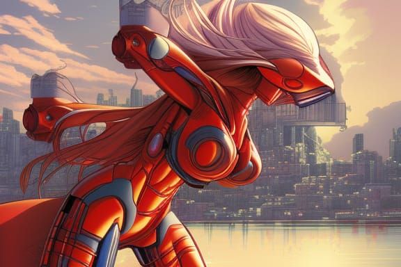 Asuka Langley Soryu Anime-Style Robot Comic Art