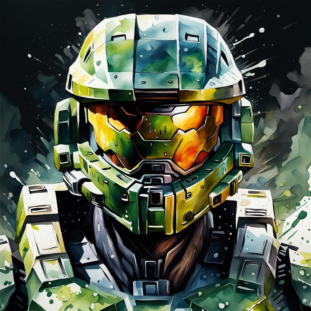 Grotesque Master Chief as Watercolor Gothic Horror
