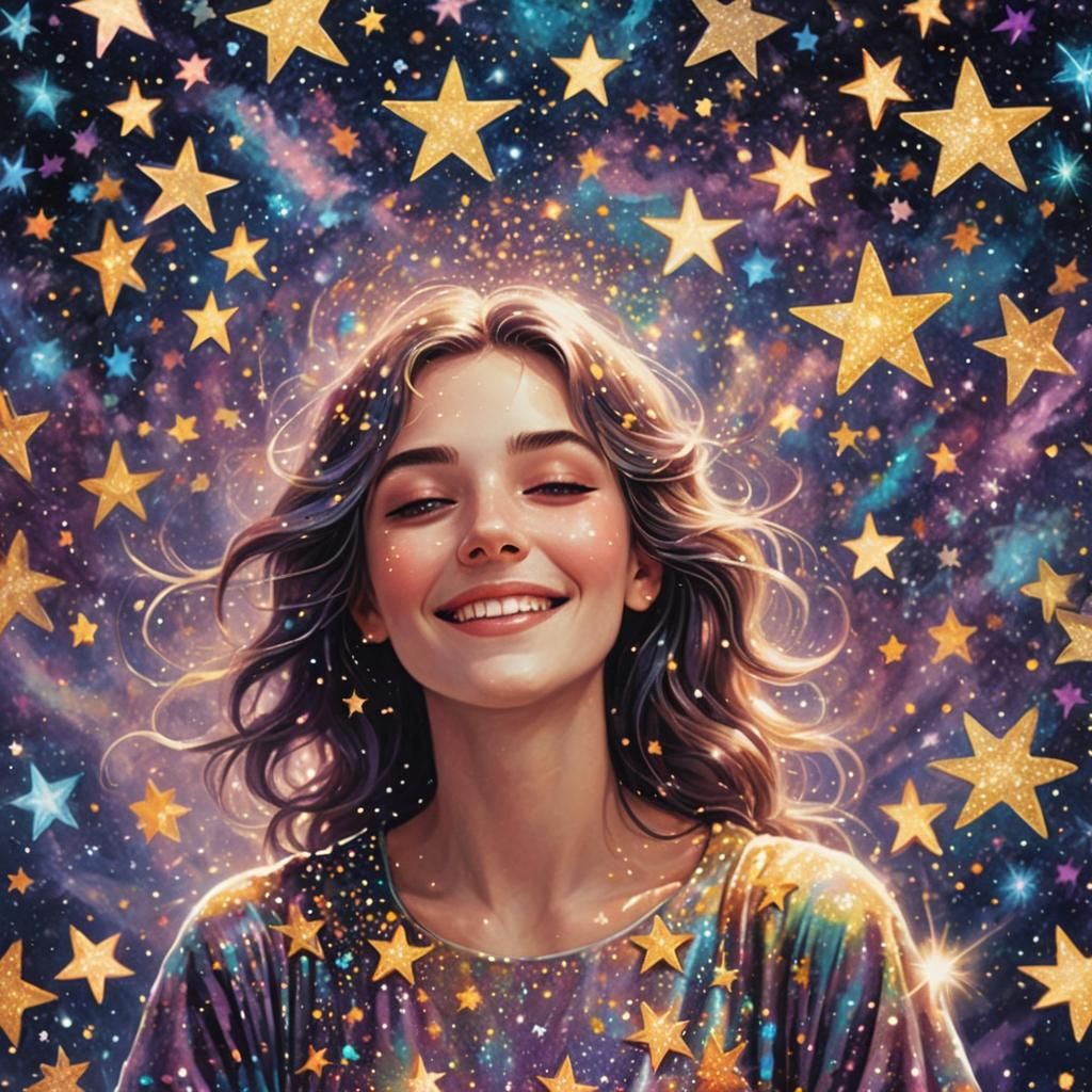 Ethereal Woman in Cosmic Psychedelic Glitter