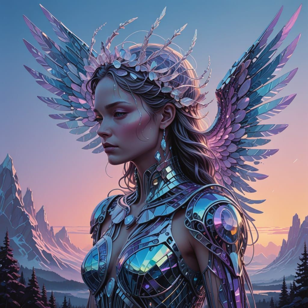 Ethereal Bismuth Angel in Futuristic Hues