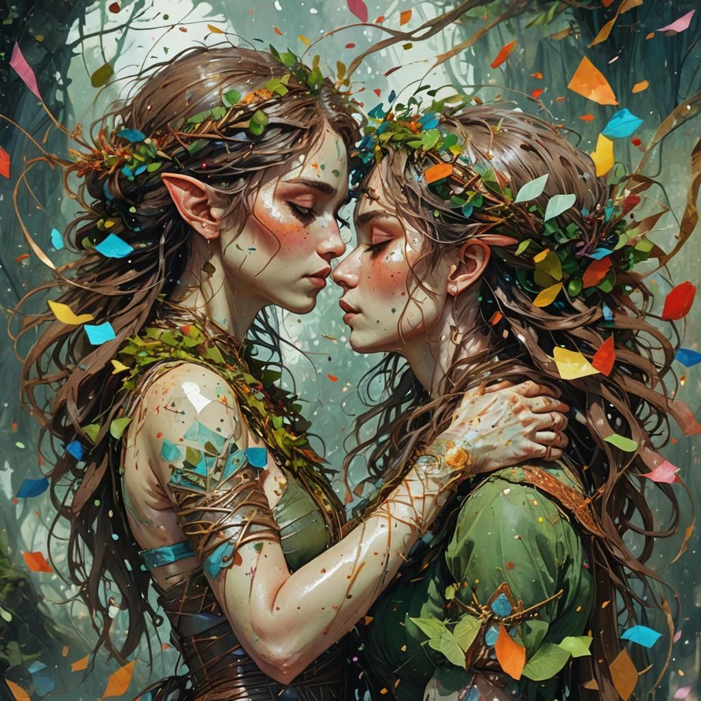 Elf Archer Girl's Kiss: Art Nouveau Celebration