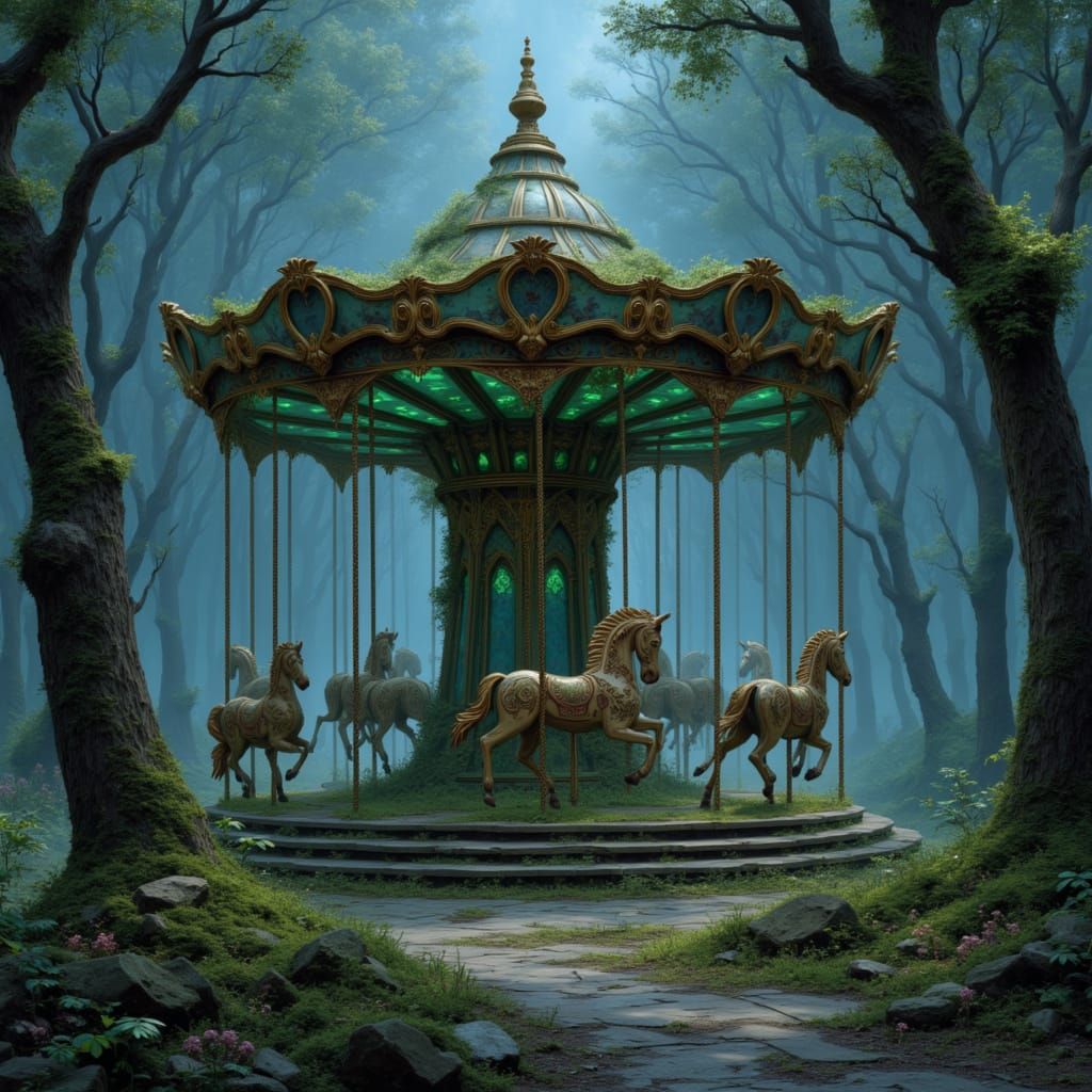 Enchanted Forest Carousel: A Luminous Fairytale Scene