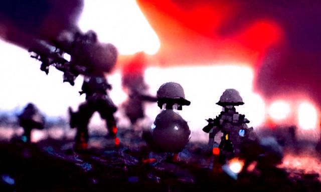Epic Battlefield Scene with Soldiers and Explosions