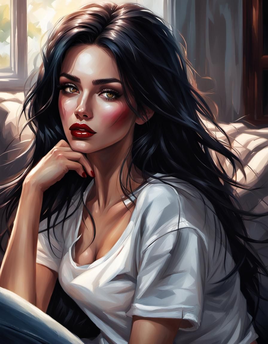 Girl on Sofa in Volumetric Lighting