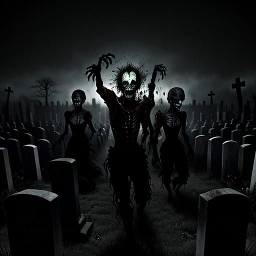 Zombies Emerge from Graves at Night