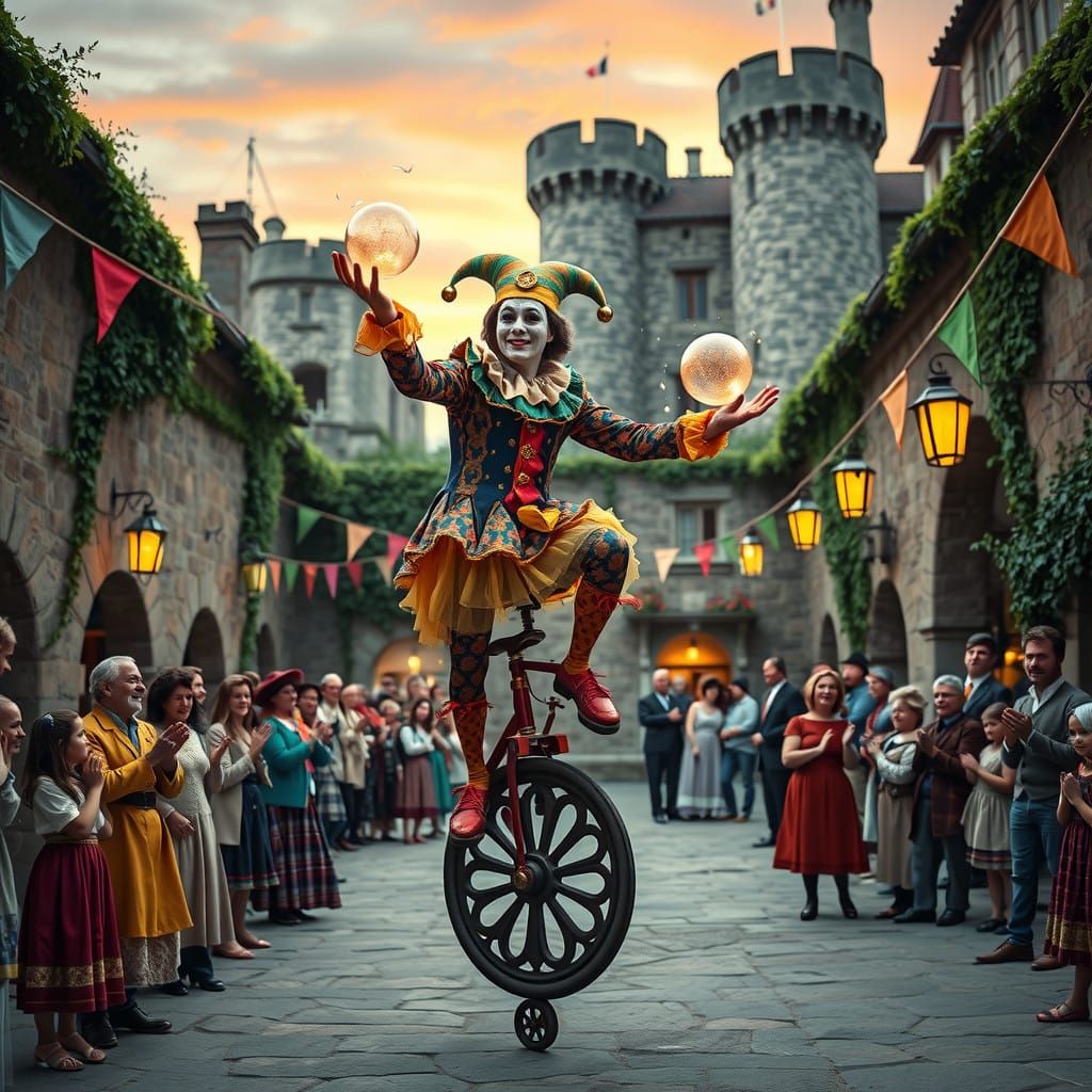 Merry Medieval Jester in Whimsical Attire Performs Enchantin...