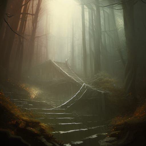 Dark Fantasy Staircase in Volumetric Lighting