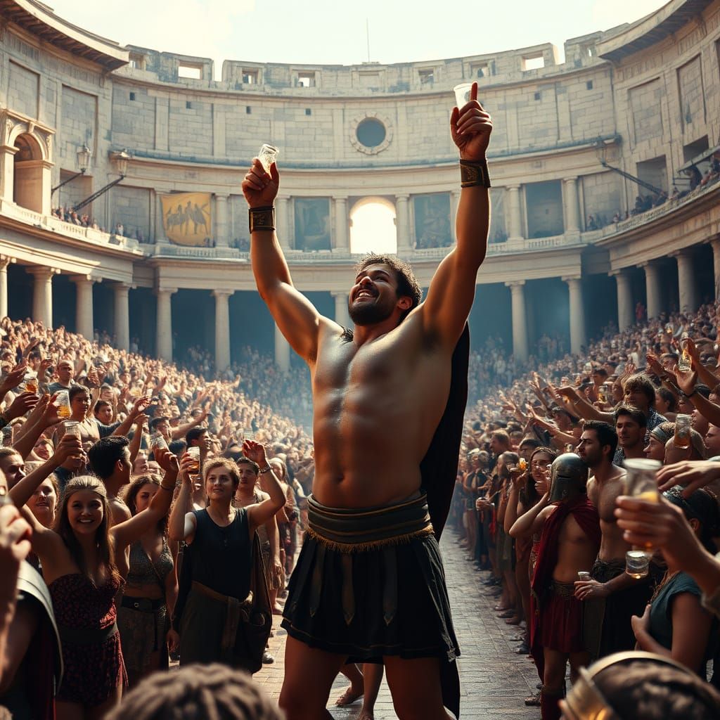 Victorious Roman Gladiator in Ancient Arena
