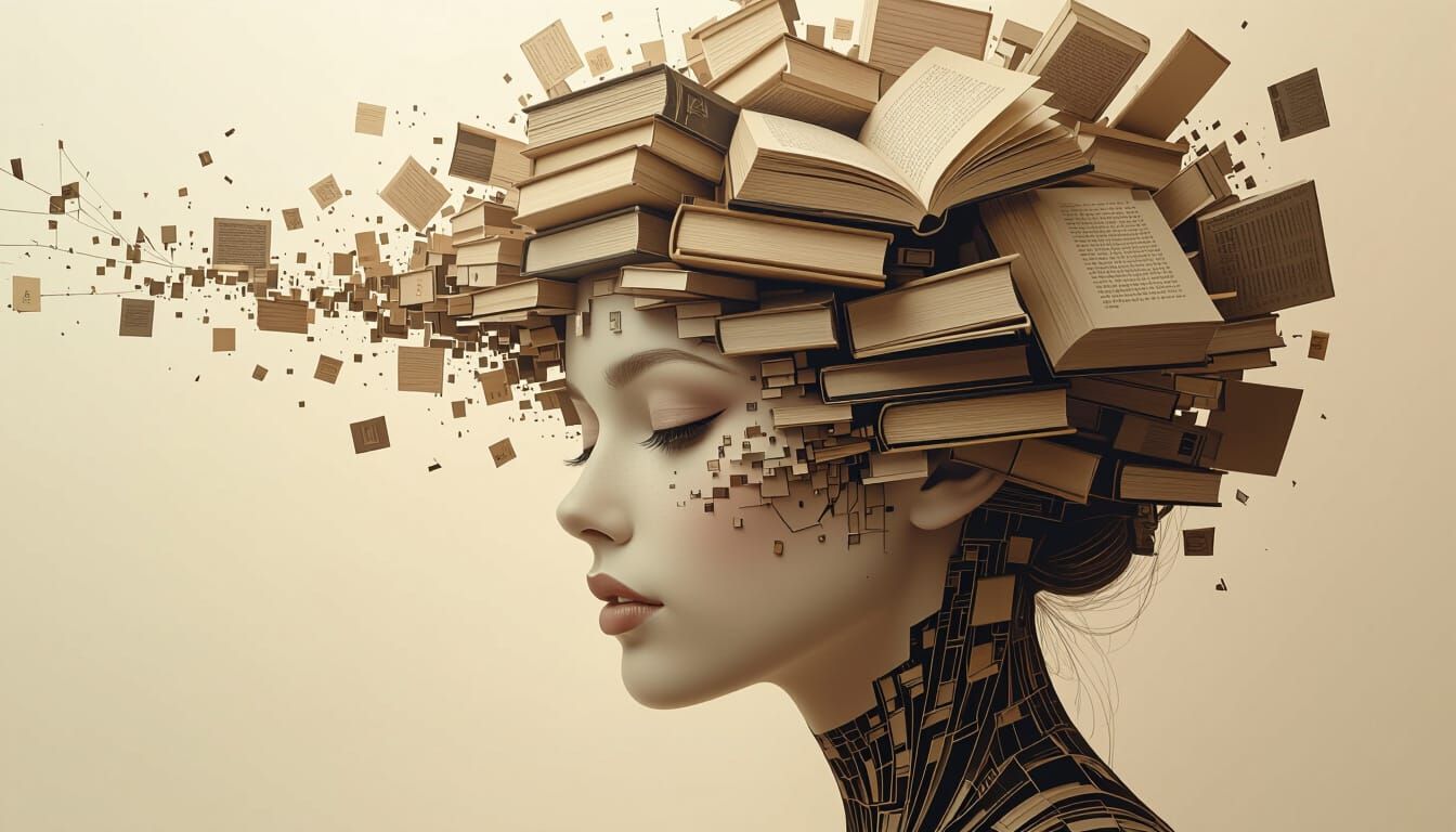 Woman's Head of Books in Art Nouveau Style