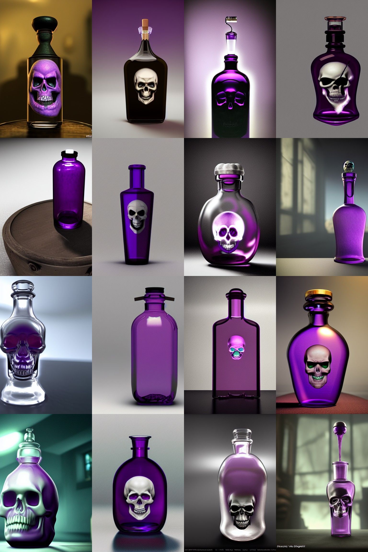 Sinister Purple Poison Bottle with Skull, Realism